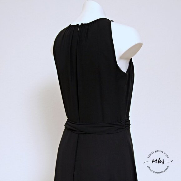 Tahari ASL Ruched Neck Waist Tie High Low Sleeveless Midi Dress - Picture 6 of 12